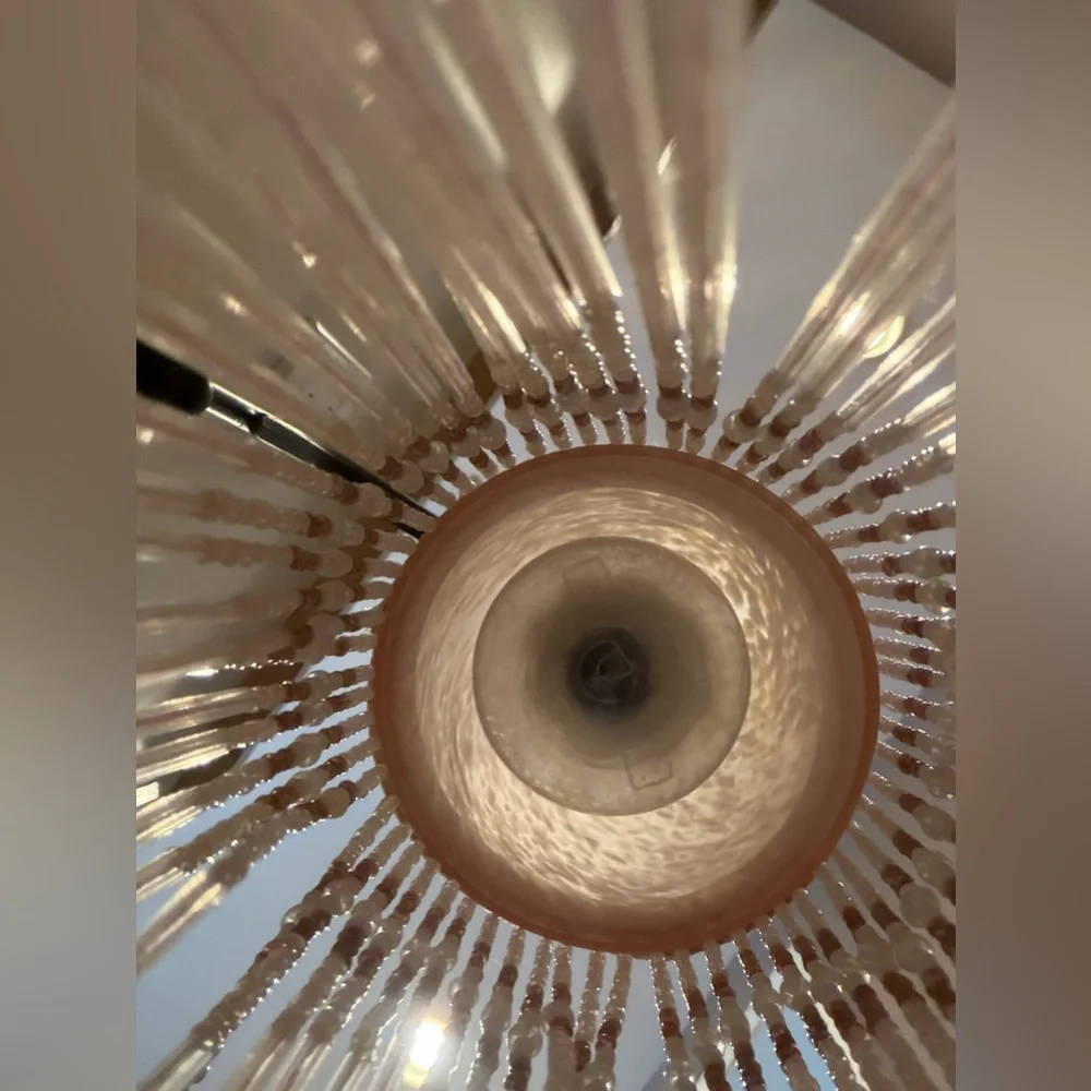 Vintage Victorian Style Beaded Glass Boudoir Table Light Lamp, Metal Leaf Base
